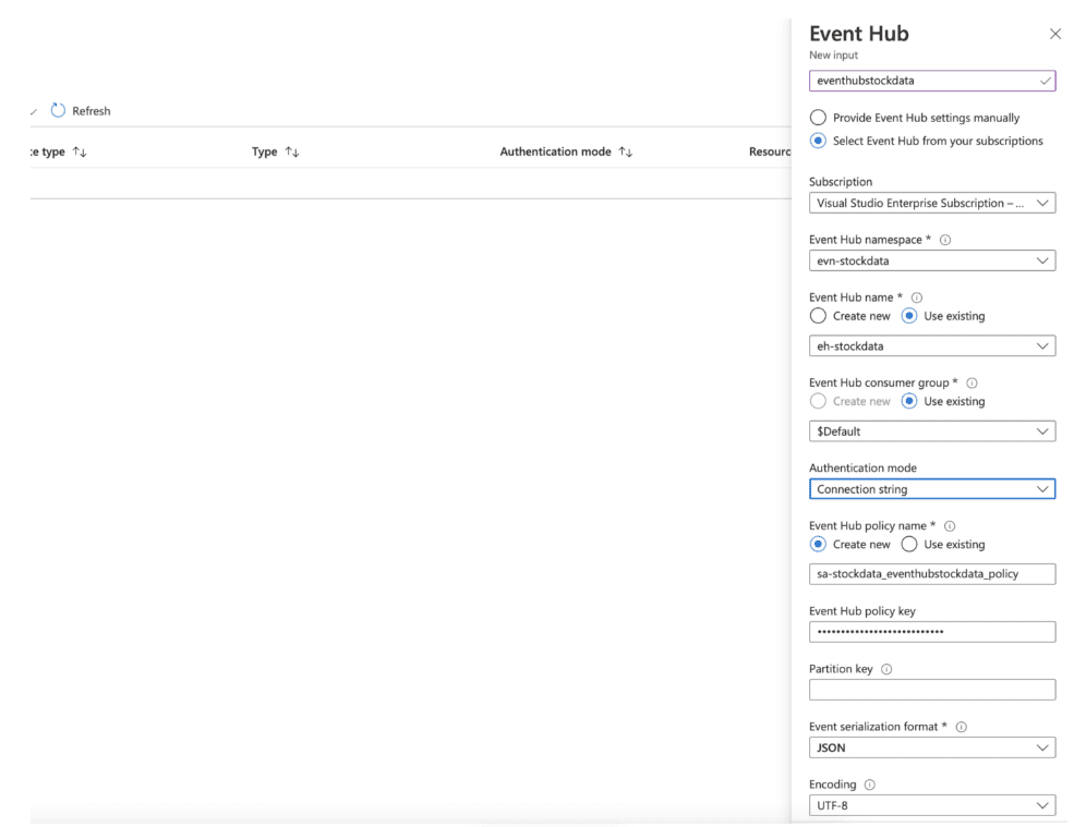 Setup Event Hub Input