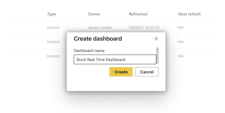 Create Dashboard Option